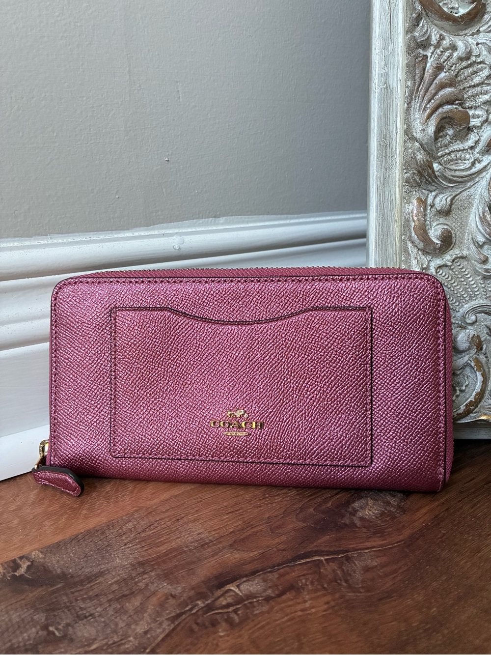 Coach Metallic Crossgrain Leather Zip-Around Long Wallet F21068